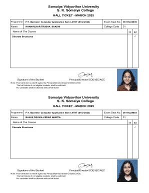 Hall Ticket for F.Y. Bachelor Computer Application Exam