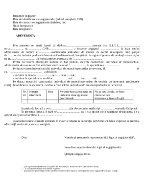 Romanian Employment Verification Certificate