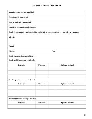 Romania Public Sector Job Application Form
