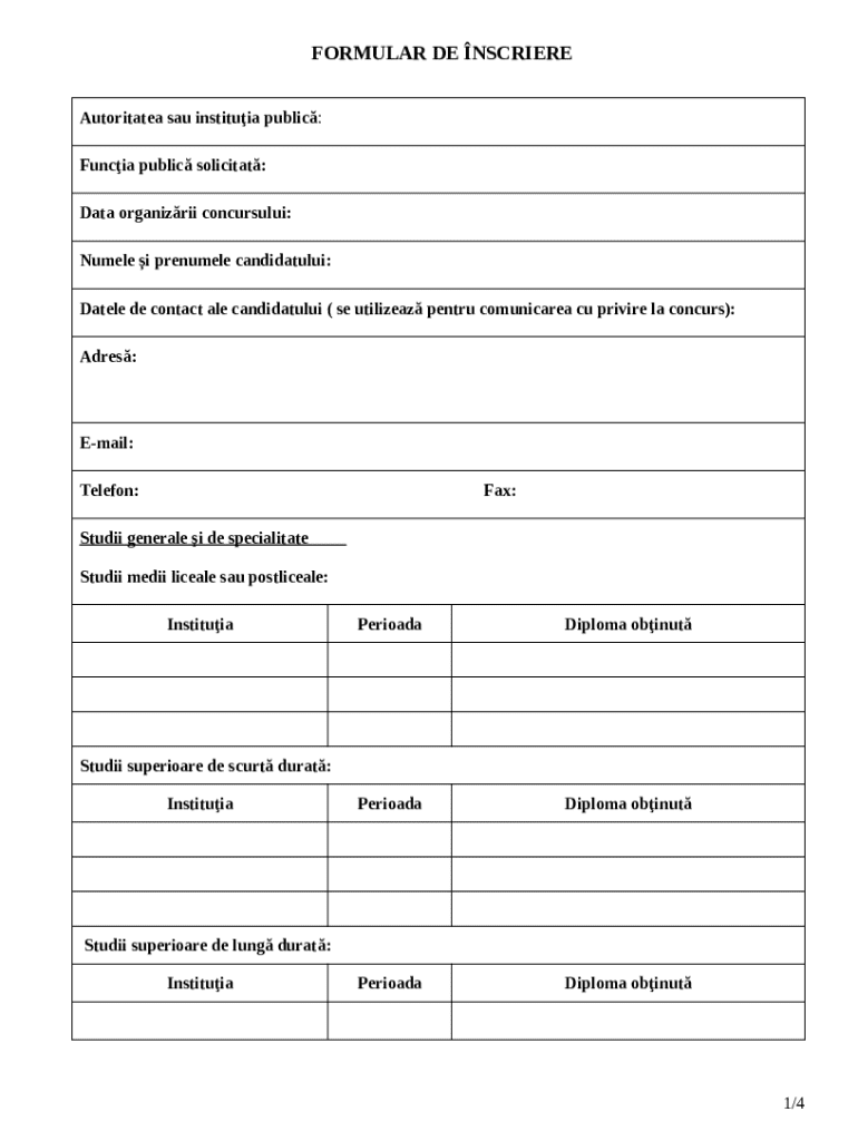 Romanian Public Sector Job Application Form - Blank Fillable Template ...