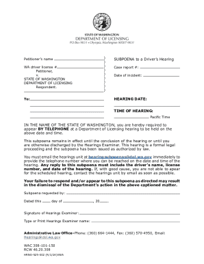 Washington Driver’s Hearing Subpoena