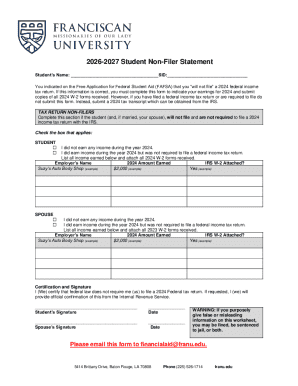 2026-2027 Student Non-Filer Statement