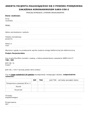Patient Questionnaire for COVID-19 Suspicion