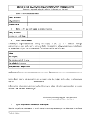 Oświadczenie o Zapewnieniu Zakwaterowania Cudzoziemcowi