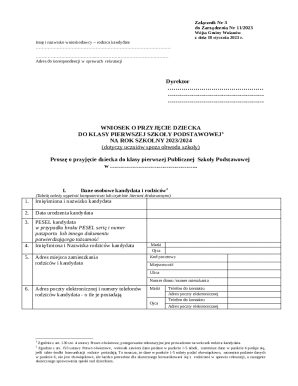 Application for Admission to First Grade