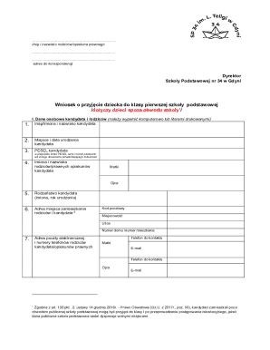 Application for Admission to First Grade