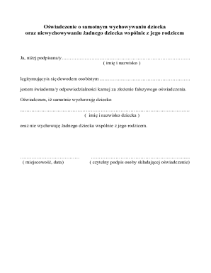 Oświadczenie o samotnym wychowywaniu dziecka