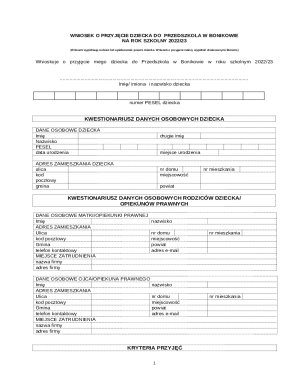 Kindergarten Admission Application