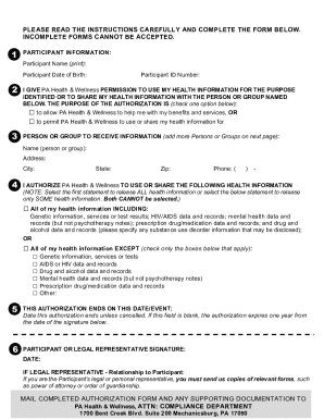 Health Information Authorization Form