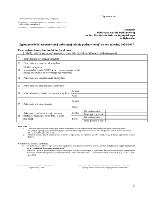 Zgoszenie do klasy pierwszej publicznej szkoy ...