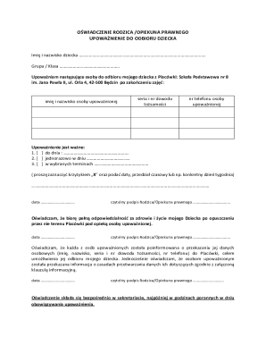 Parent Authorization Form for Child Pickup