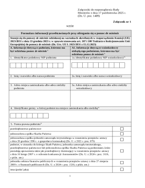 EU De Minimis Aid Application Form