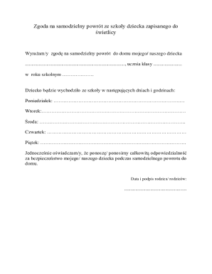 Child Independent Return Consent Form