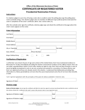 Minnesota Certificate of Registered Voter