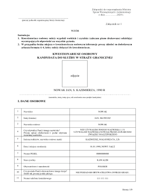 Kwestionariusz Osobowy dla Kandydatów do Służby w Straży Granicznej