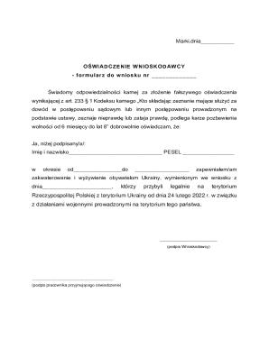 Oświadczenie Wnioskodawcy