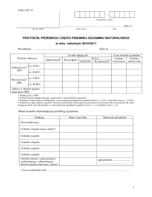 Matura Exam Protocol Form