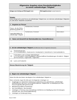 Wohngeld Self-Employment Form