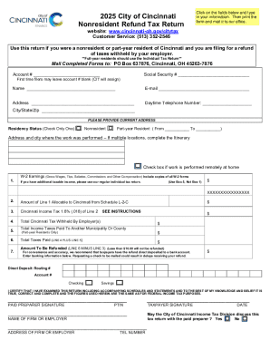 Cincinnati Nonresident Refund Tax Return