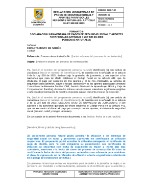 Colombia Social Security Payment Declaration Form