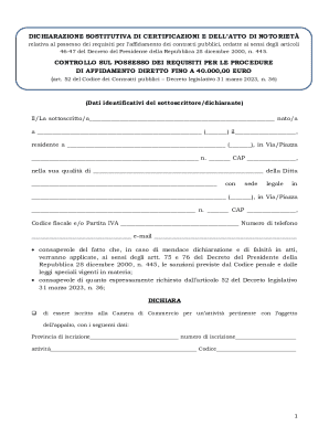 Italian Public Contract Certification Declaration