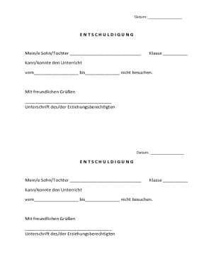 German Excuse Note for School Absence