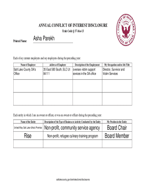 Utah Annual Conflict of Interest Disclosure
