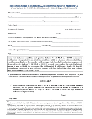 Italian Anti-Mafia Certification Declaration