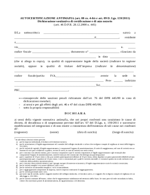 Italian Anti-Mafia Self-Certification Form