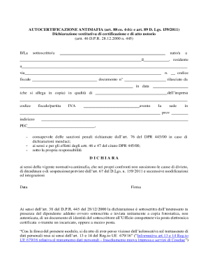 Italian Antimafia Self-Certification Form