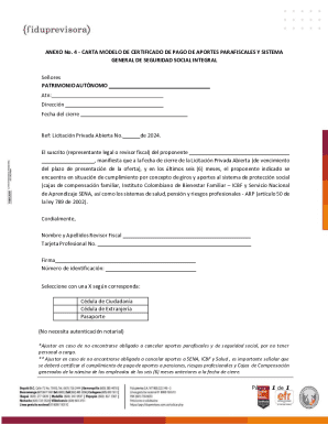 Colombia Certificate of Payment of Parafiscal Contributions