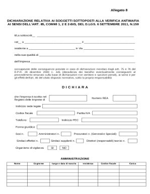 Italian Anti-Mafia Verification Declaration Form