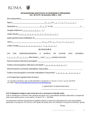 Italian Student Attendance Declaration Form
