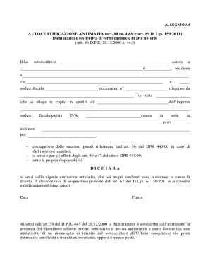 Italian Antimafia Self-Certification Form