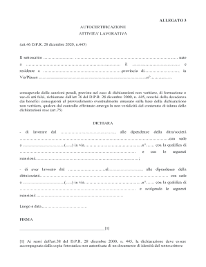 Italian Work Activity Self-Certification Form