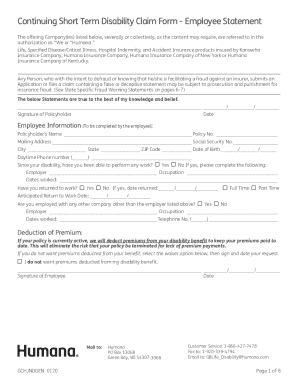 Continuing Short Term Disability Claim Form