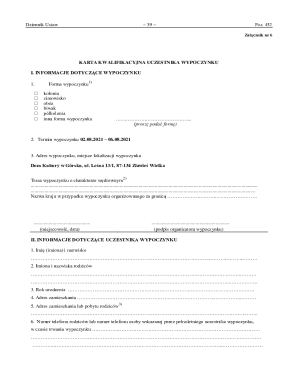 Polish Vacation Participant Qualification Card