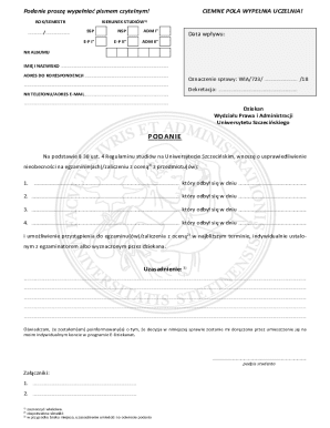 University of Szczecin Exam Absence Justification Form