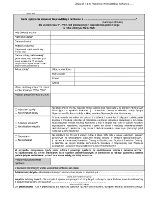Wojewódzki Konkurs Zgłoszenie Ucznia Form