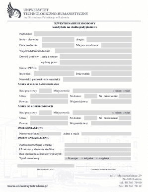 Polish Graduate Studies Application Form