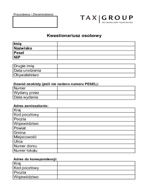 Personal Questionnaire Form