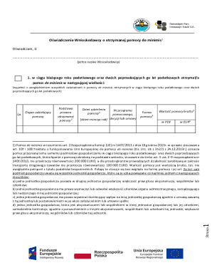 Oświadczenie Wnioskodawcy o otrzymanej pomocy de minimis