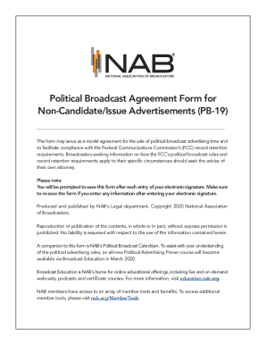Political Broadcast Agreement Form PB-19