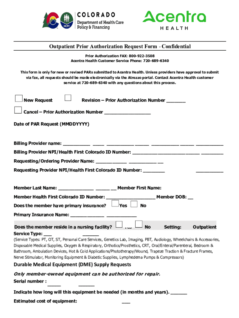 Outpatient Prior Authorization Request Form - Blank Fillable Template ...