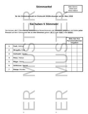 Wölfershausen Local Council Election Ballot