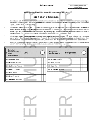 German Local Council Election Ballot