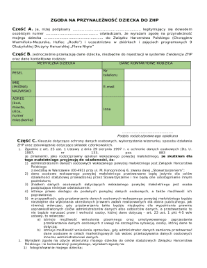 Zgodna na Przynależność Dziecka do ZHP