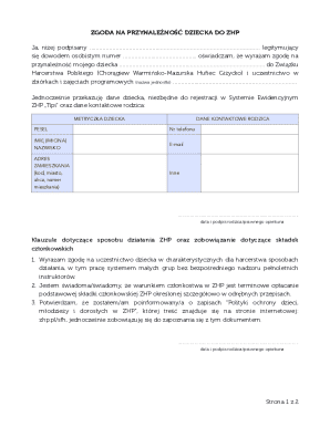 Zgoda na Przynależność Dziecka do ZHP