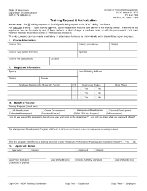 Wisconsin Training Request Authorization Form