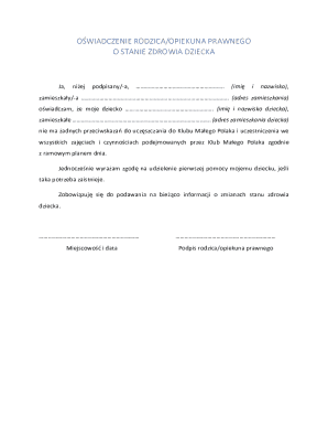 Parent Guardian Health Declaration for Child
